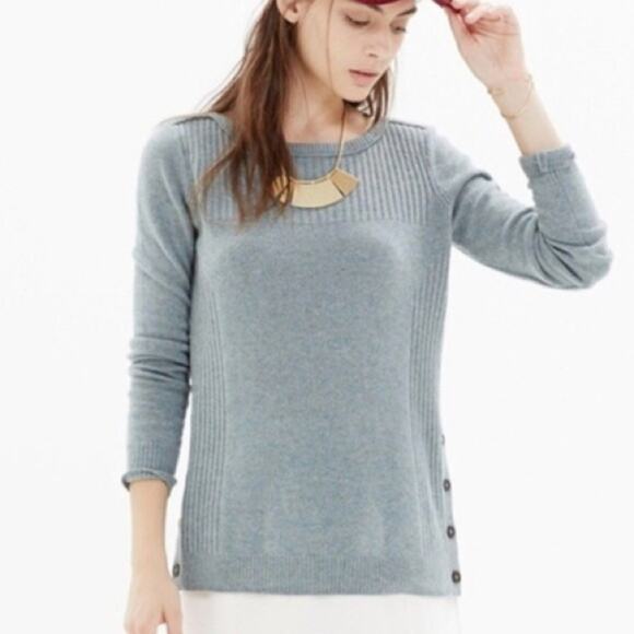 Madewell Pinewood Sage Blue Wool Blend Pullover Side Button Sweater Size Large - Picture 1 of 6
